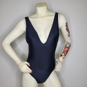 SHEKINI Women's Sexy V Neck Low Back Bathing Suit High Cut One Piece Black Med